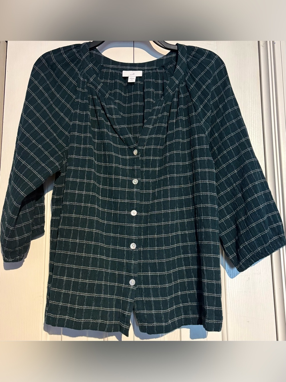 J. Jill Dark Green Plaid Button-Front Top